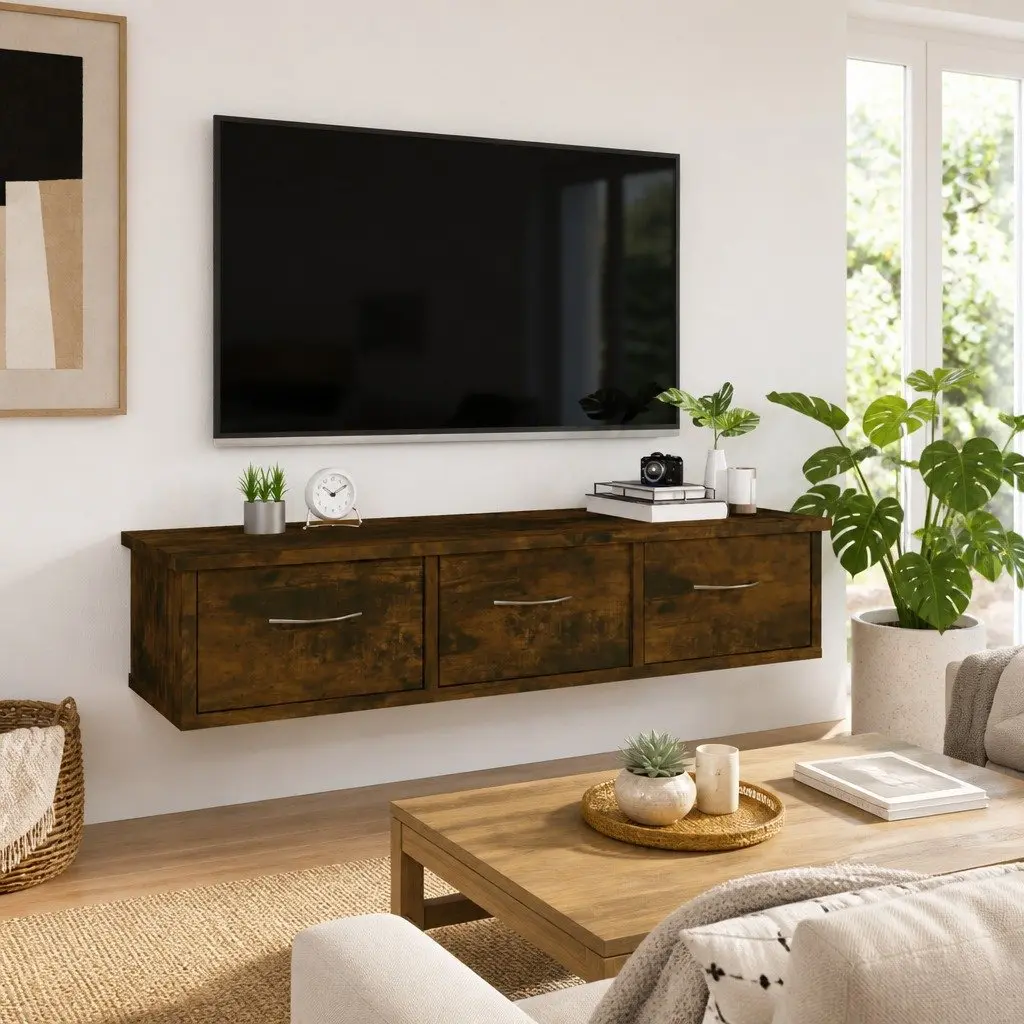 Floating Wall Cabinet with 3 Drawers for Home Storage