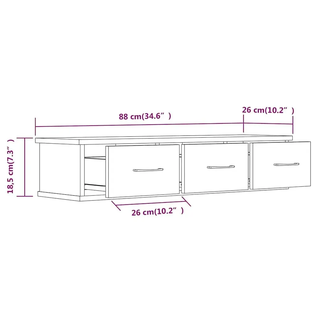Floating Wall Cabinet with 3 Drawers for Home Storage