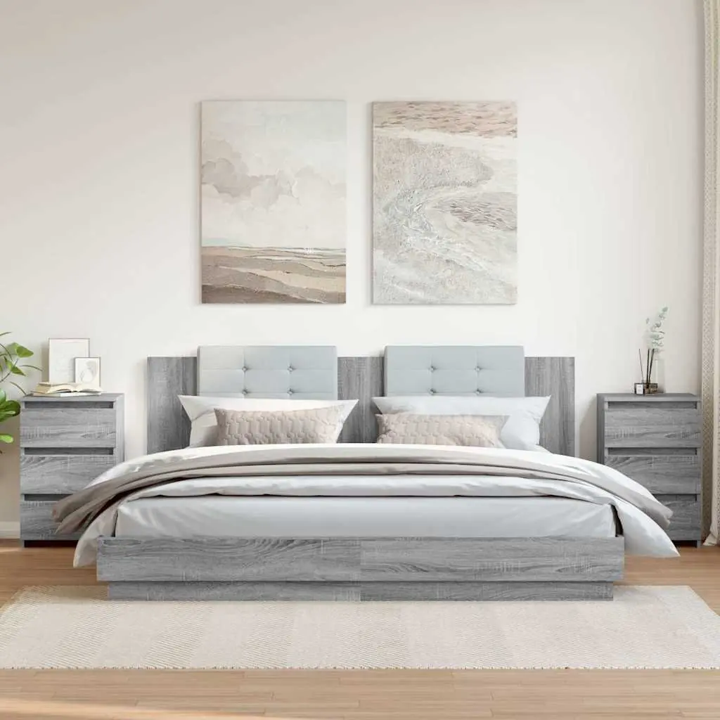 Bedside Tables 2pcs Grey Sonoma Bed Cabinets Nightstands Engineered Wood 3