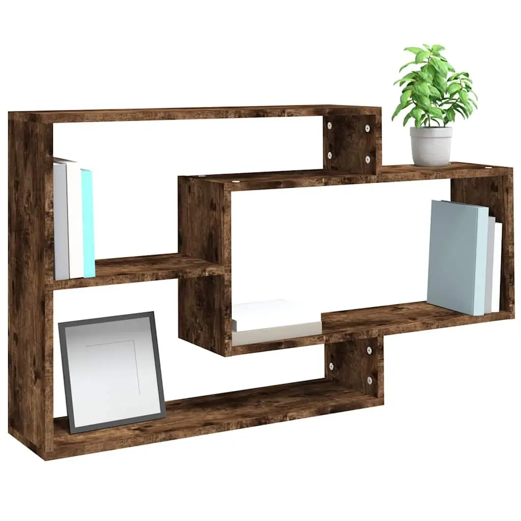 Engineered Wood Wall Shelf Brown Open Storage Display 3 Compartments