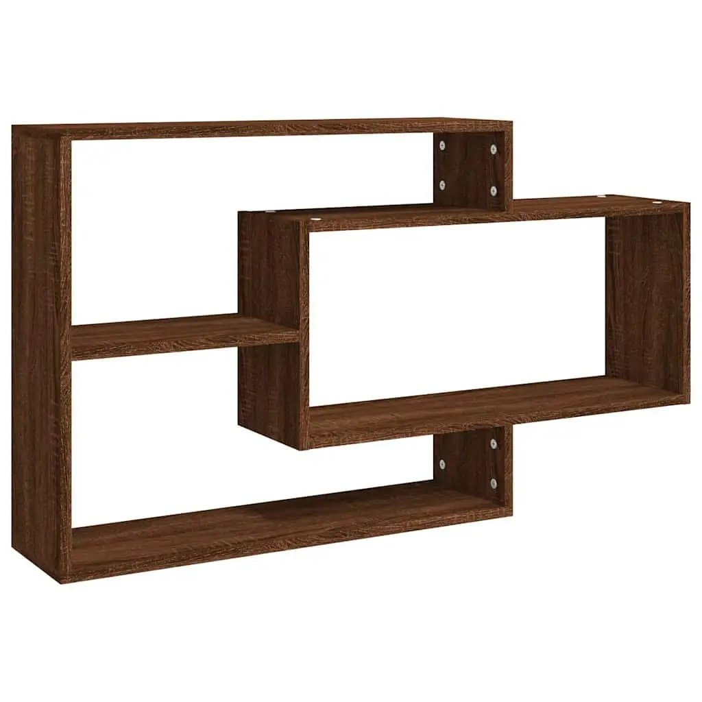 Wall Shelf Brown Oak 3 Compartments Engineered Wood Floating Storage Display Unit