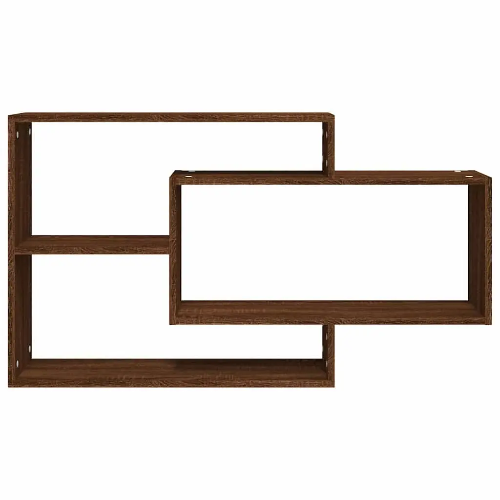 Wall Shelf Brown Oak 3 Compartments Engineered Wood Floating Storage Display Unit