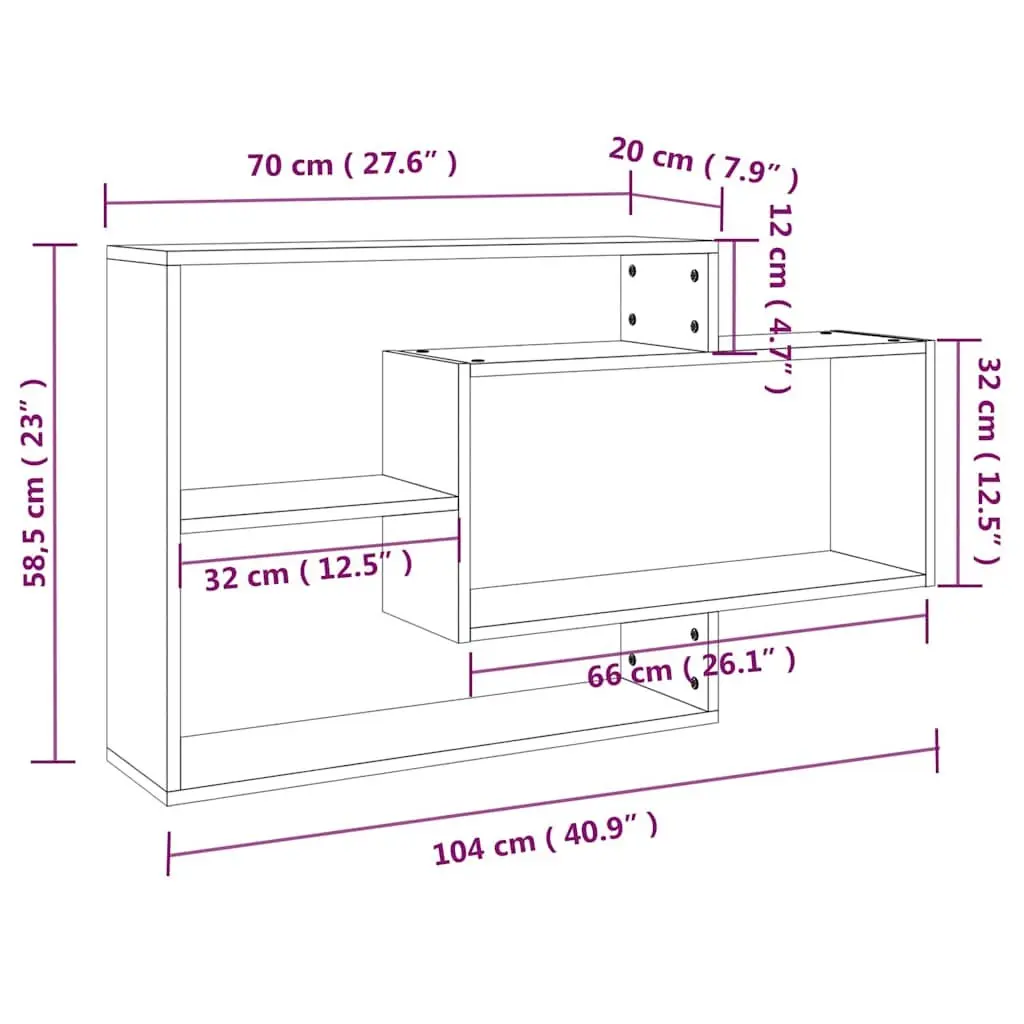 Wall Shelf Brown Oak 3 Compartments Engineered Wood Floating Storage Display Unit
