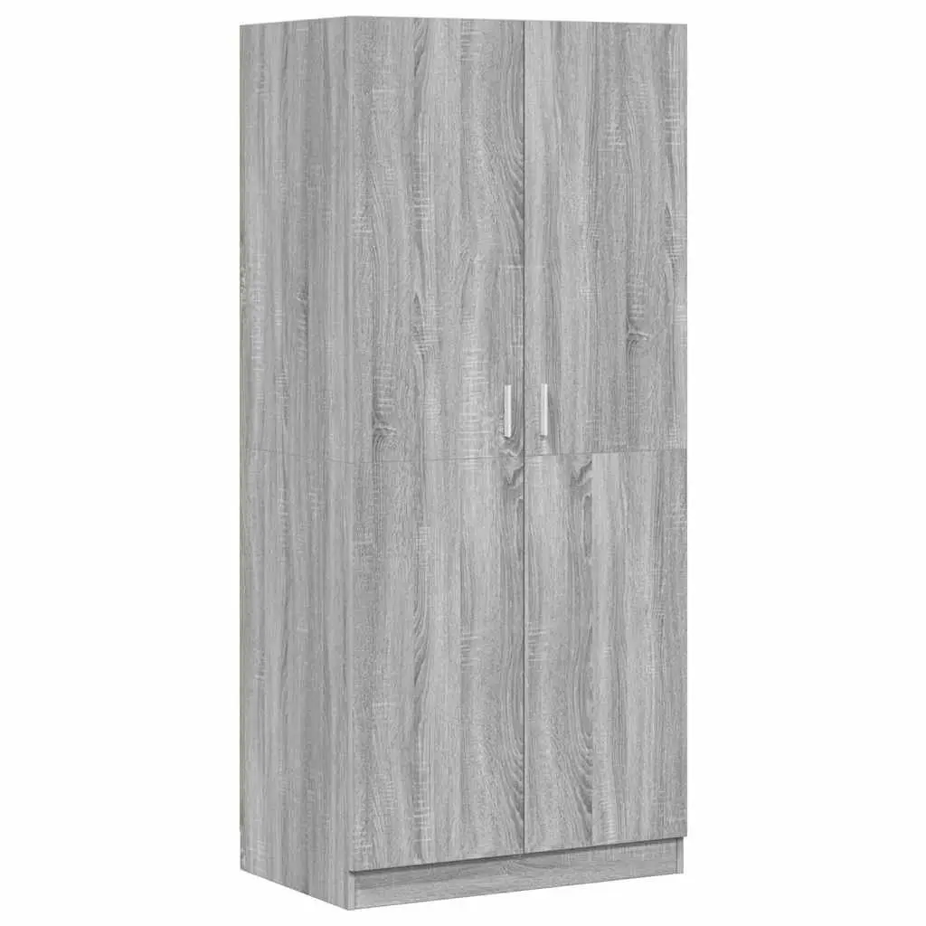 Wardrobe Grey Sonoma 80x52x180 cm Engineered Wood Storage Cabinet with Hanging Rod and Doors