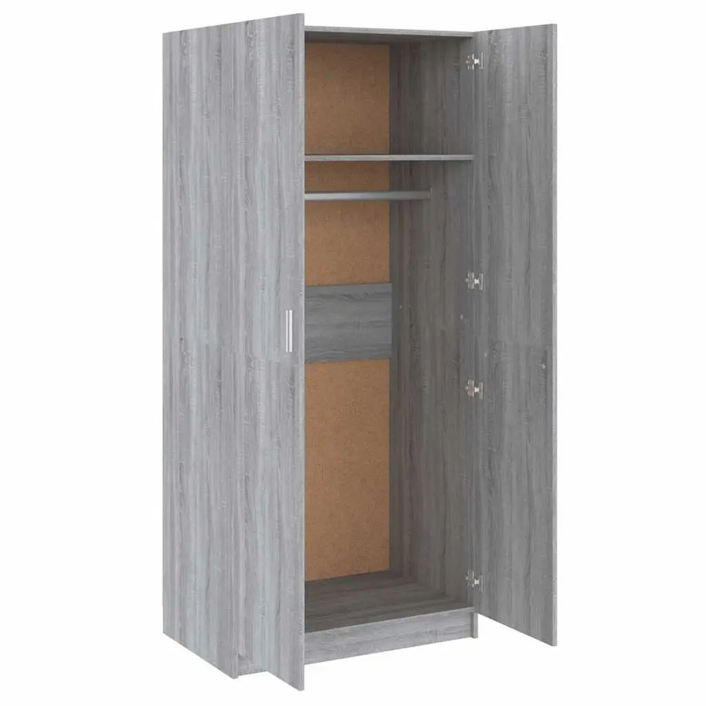Wardrobe Grey Sonoma 80x52x180 cm Engineered Wood Storage Cabinet with Hanging Rod and Doors