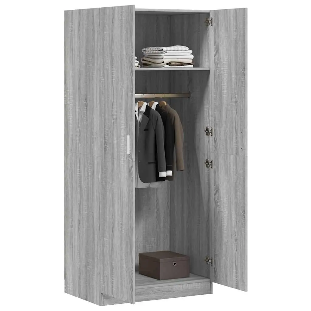 Wardrobe Grey Sonoma 80x52x180 cm Engineered Wood Storage Cabinet with Hanging Rod and Doors
