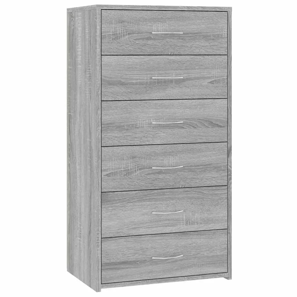 Sideboard Grey 6 Drawer Storage Cabinet Engineered Wood Furniture
