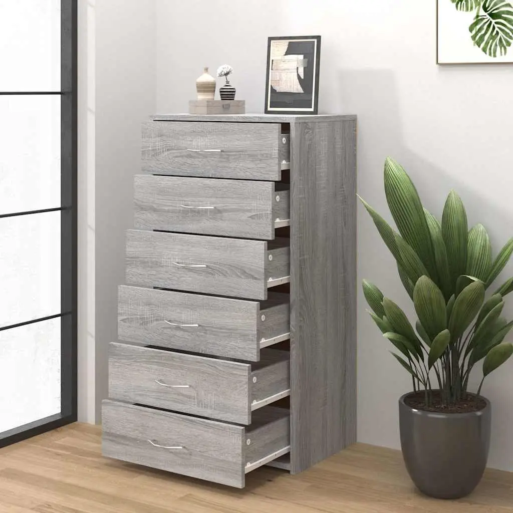 Sideboard Grey 6 Drawer Storage Cabinet Engineered Wood Furniture
