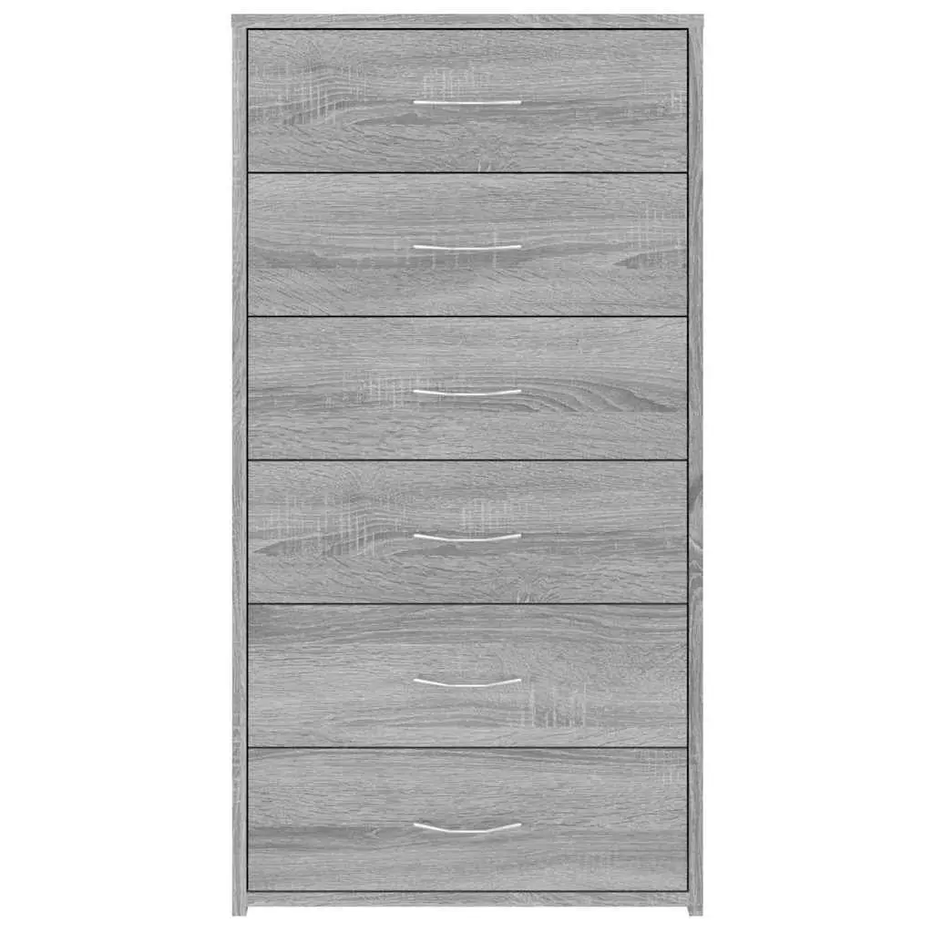 Sideboard Grey 6 Drawer Storage Cabinet Engineered Wood Furniture