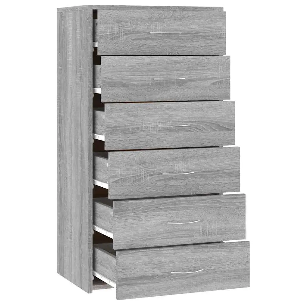 Sideboard Grey 6 Drawer Storage Cabinet Engineered Wood Furniture