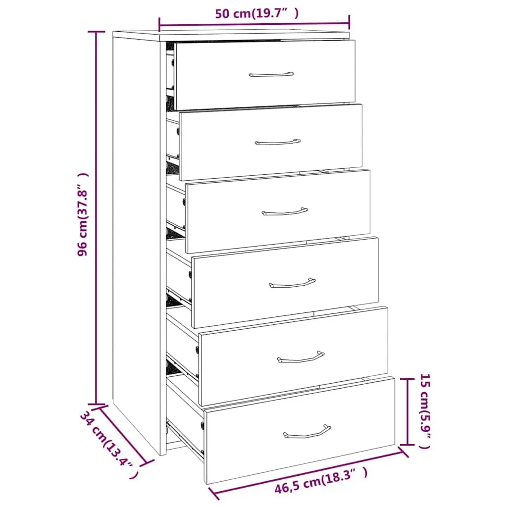 Sideboard Grey 6 Drawer Storage Cabinet Engineered Wood Furniture