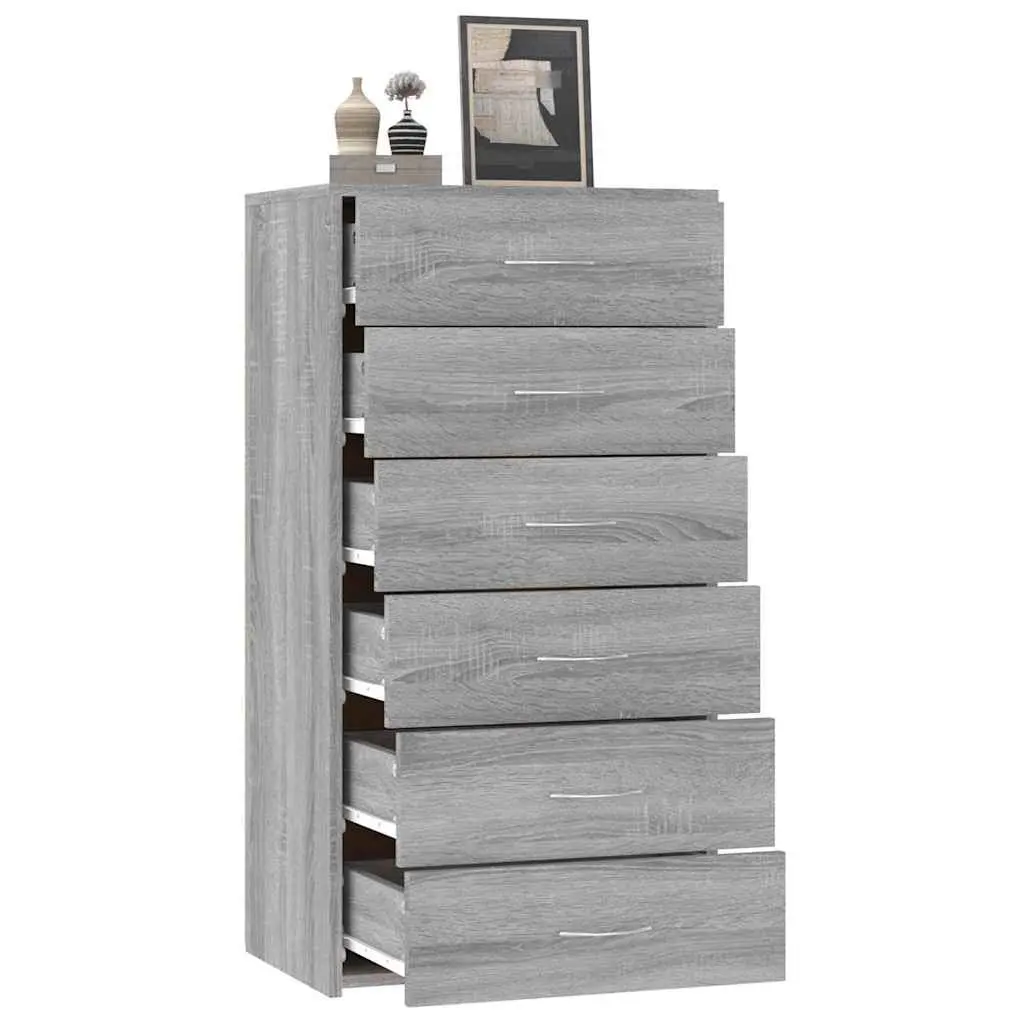 Sideboard Grey 6 Drawer Storage Cabinet Engineered Wood Furniture