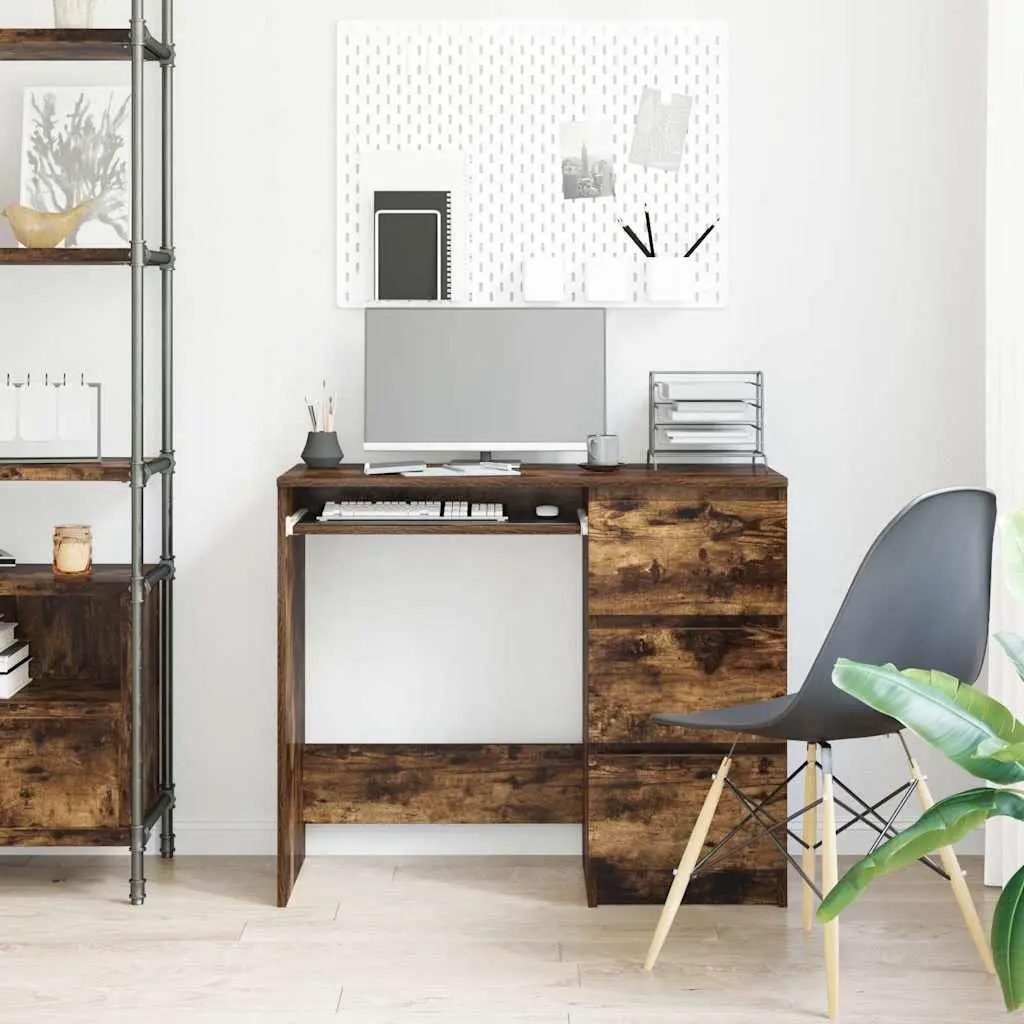 Brown Engineered Wood Office Desk with Storage