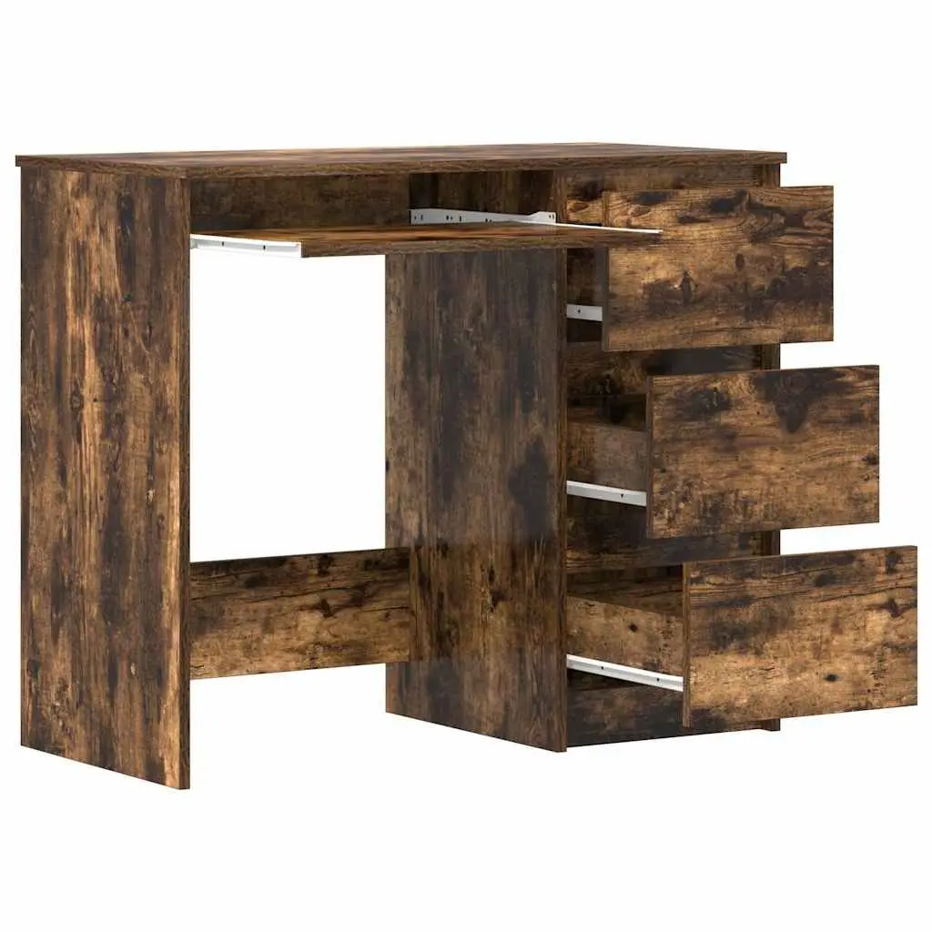 Brown Engineered Wood Office Desk with Storage