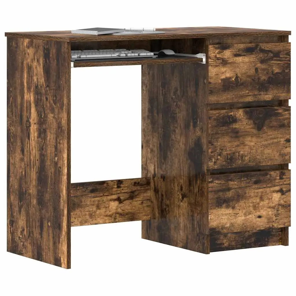 Brown Engineered Wood Office Desk with Storage