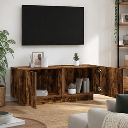 Brown Engineered Wood TV Cabinet with Storage Doors