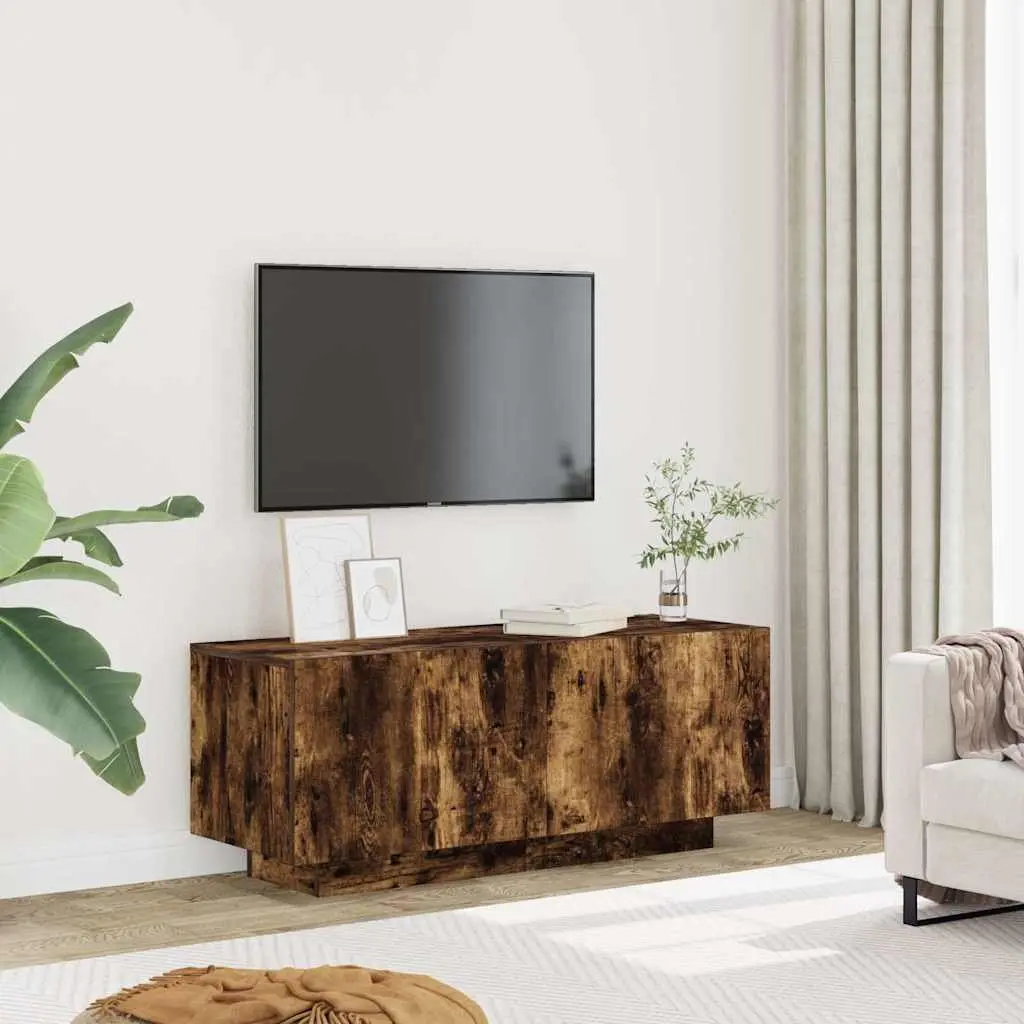 Engineered Wood Media Storage Unit Brown TV Cabinet with Doors and Compartments