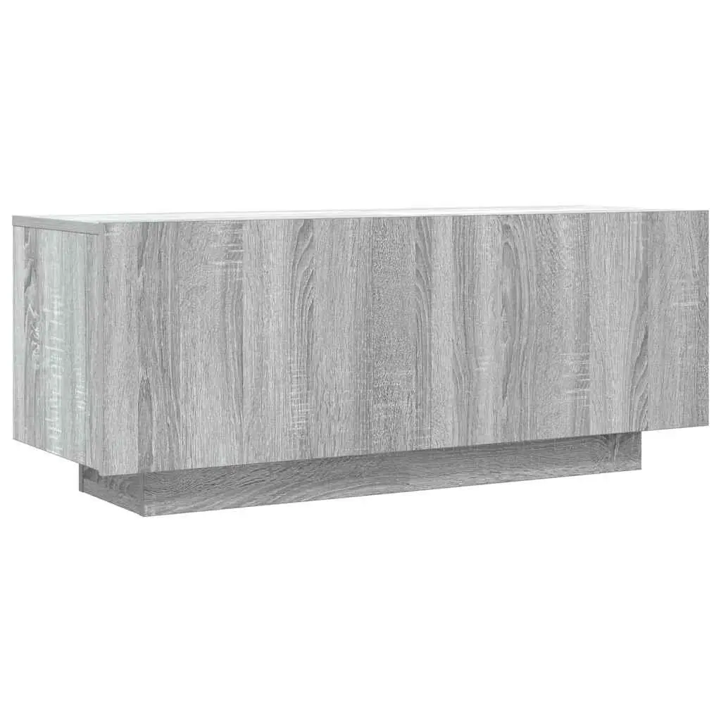TV Cabinet Grey Engineered Wood Media Unit 100W x 35D x 40H cm Storage Compartments