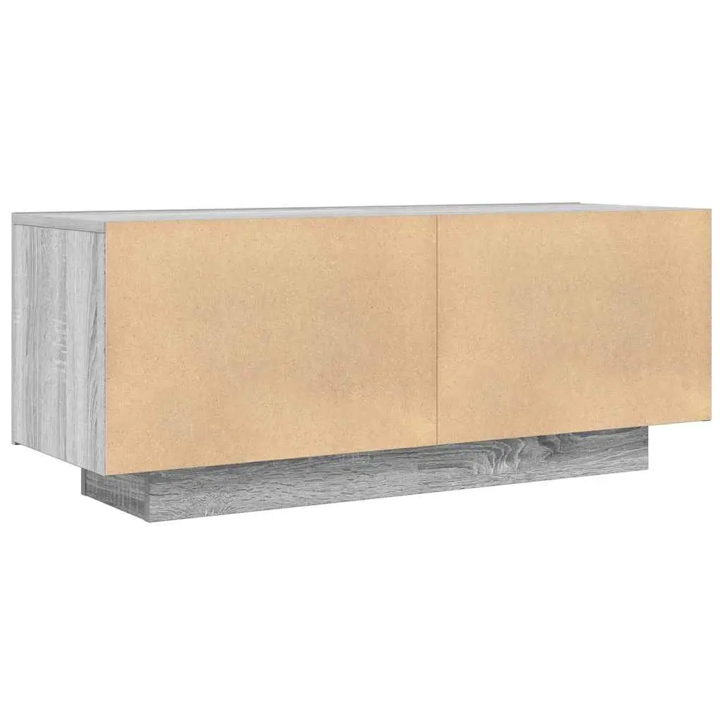 TV Cabinet Grey Engineered Wood Media Unit 100W x 35D x 40H cm Storage Compartments