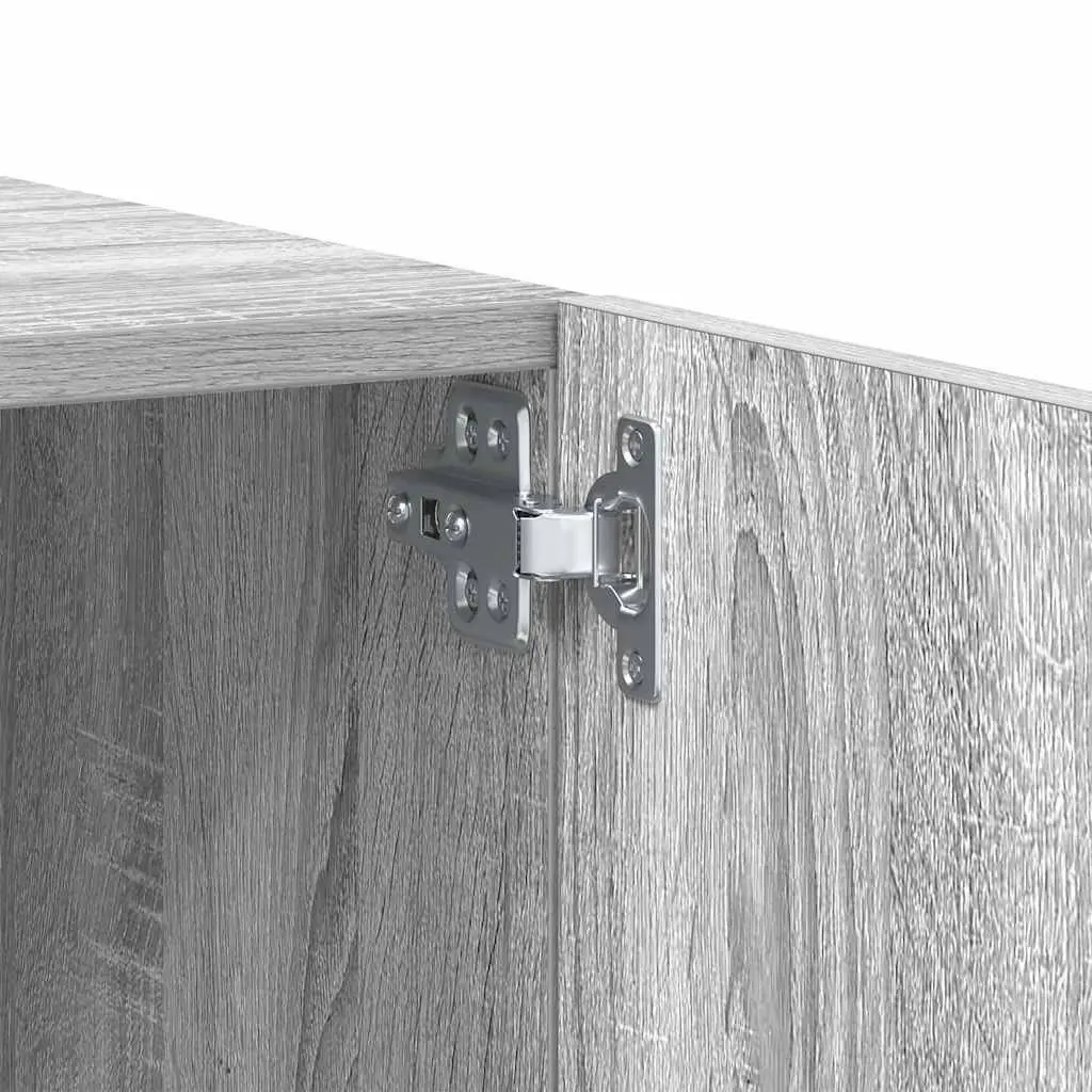TV Cabinet Grey Engineered Wood Media Unit 100W x 35D x 40H cm Storage Compartments