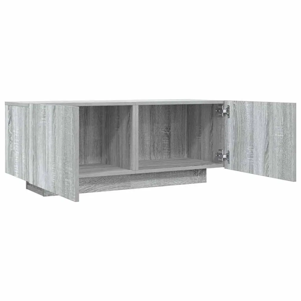TV Cabinet Grey Engineered Wood Media Unit 100W x 35D x 40H cm Storage Compartments