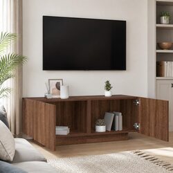 Brown Oak Engineered Wood TV Cabinet for Media Storage