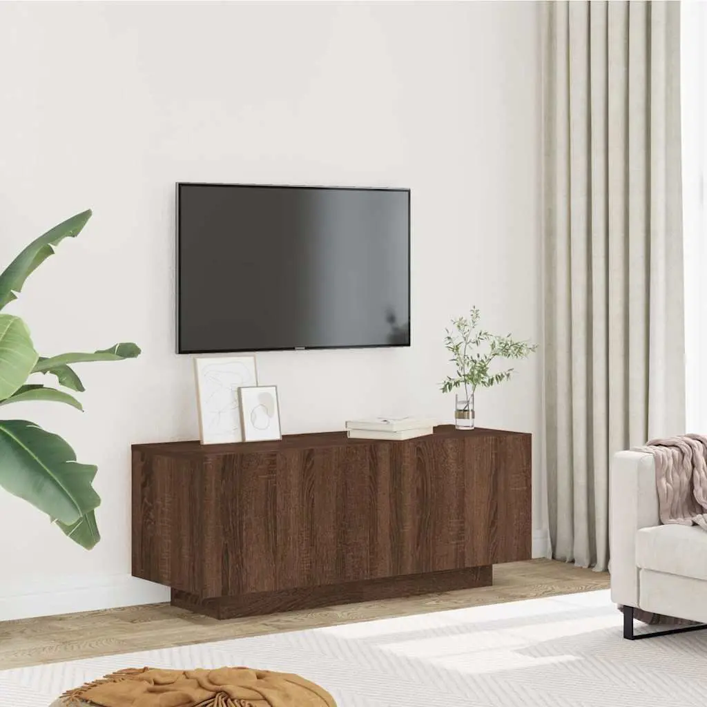 Brown Oak Engineered Wood TV Cabinet for Media Storage