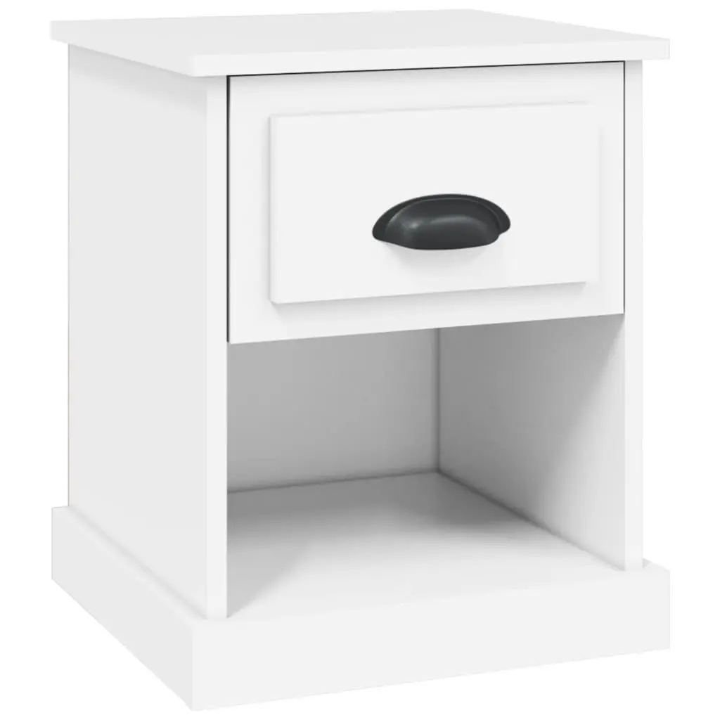 Engineered Wood Nightstand White Bedside Cabinet with Drawer and Open Compartment 39x39x47.5cm