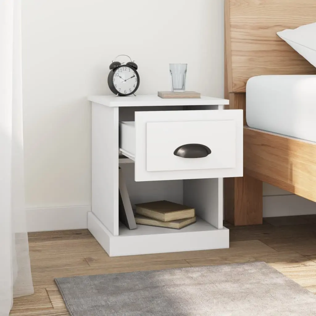 Engineered Wood Nightstand White Bedside Cabinet with Drawer and Open Compartment 39x39x47.5cm