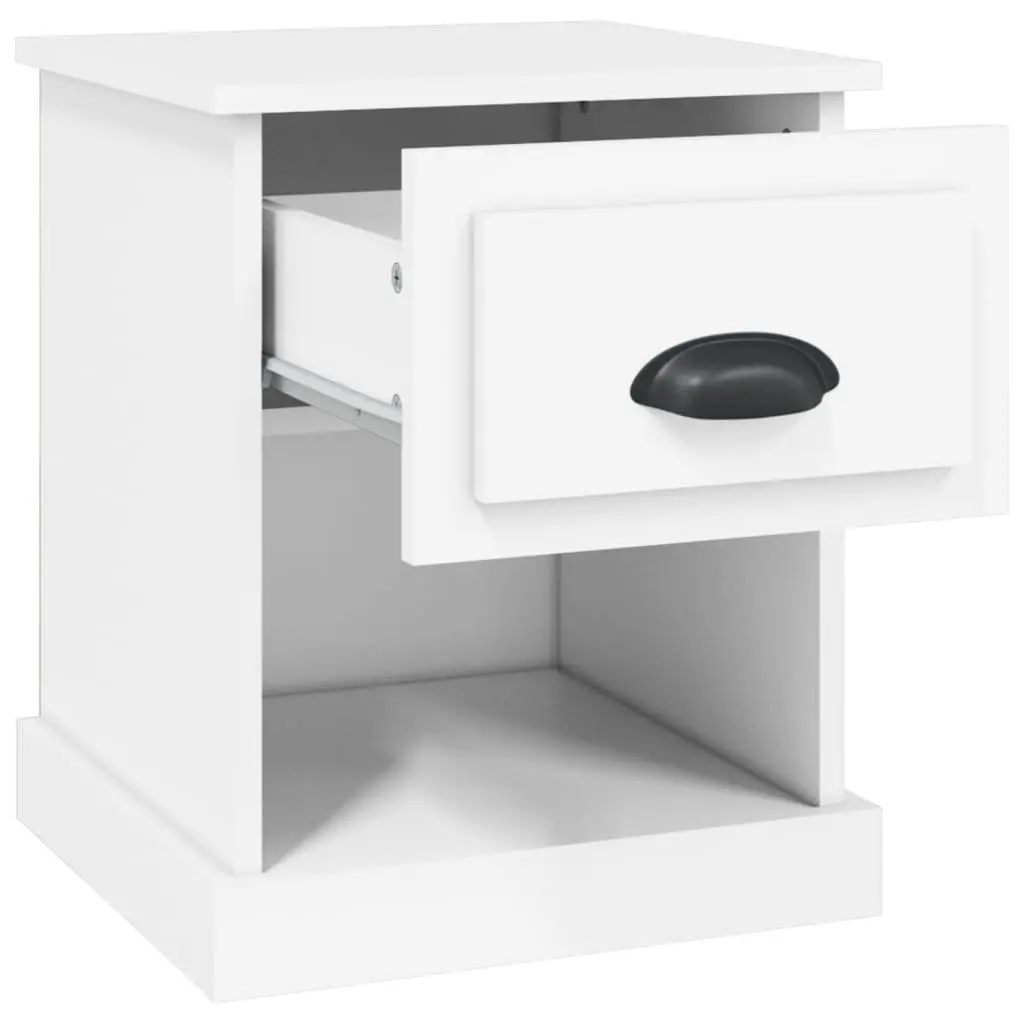 Engineered Wood Nightstand White Bedside Cabinet with Drawer and Open Compartment 39x39x47.5cm