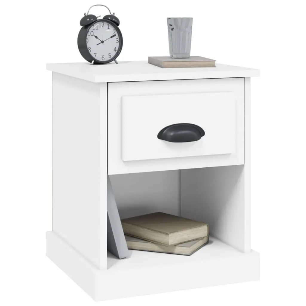 Engineered Wood Nightstand White Bedside Cabinet with Drawer and Open Compartment 39x39x47.5cm
