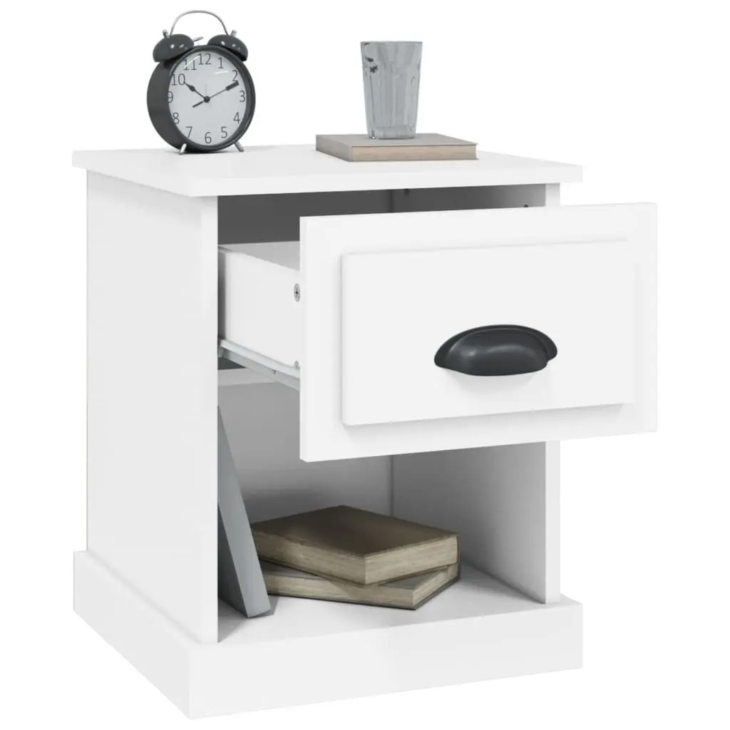 Engineered Wood Nightstand White Bedside Cabinet with Drawer and Open Compartment 39x39x47.5cm