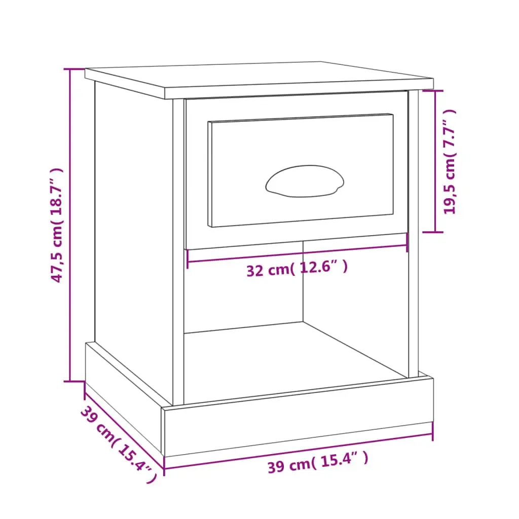 Engineered Wood Nightstand White Bedside Cabinet with Drawer and Open Compartment 39x39x47.5cm