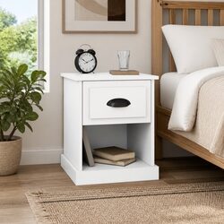 White Engineered Wood Bedside Cabinets 39x39x47.5cm