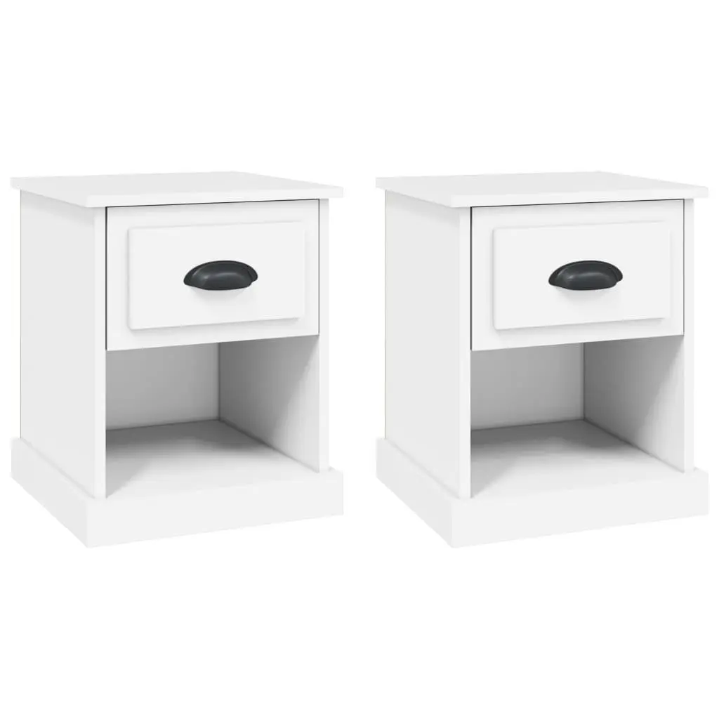 Bedside Cabinet White 39x39x47.5cm Engineered Wood Nightstand Storage Drawer 2 Piece