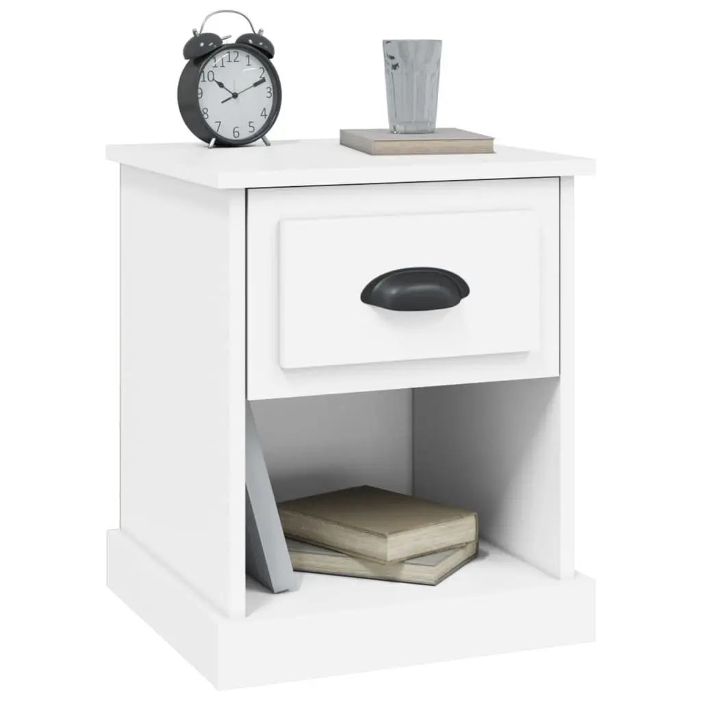 Bedside Cabinet White 39x39x47.5cm Engineered Wood Nightstand Storage Drawer 2 Piece