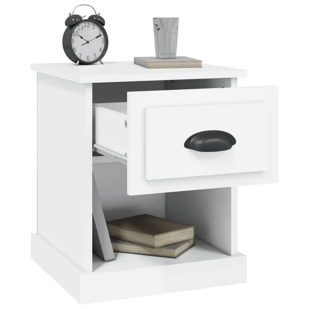 Bedside Cabinet White 39x39x47.5cm Engineered Wood Nightstand Storage Drawer 2 Piece