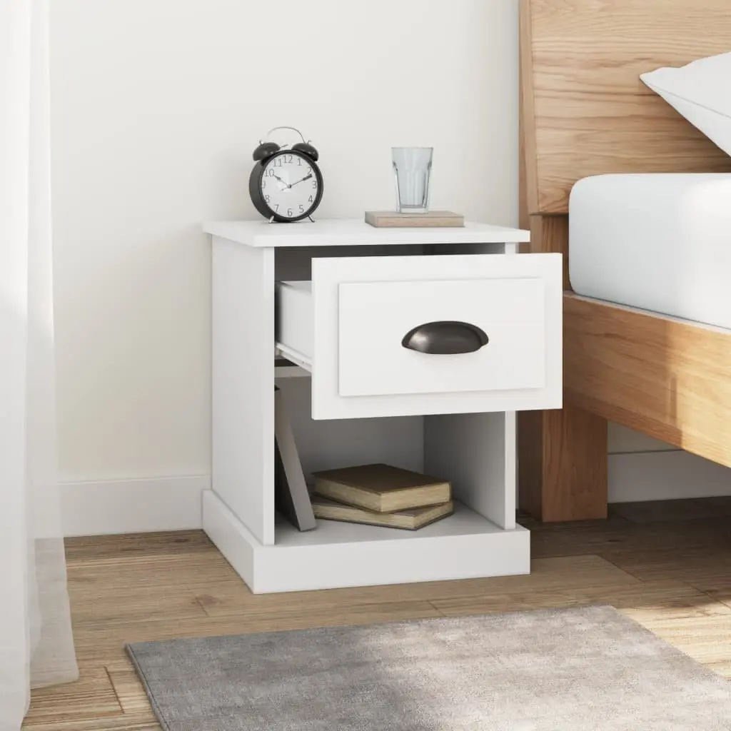 Bedside Cabinet White 39x39x47.5cm Engineered Wood Nightstand Storage Drawer 2 Piece