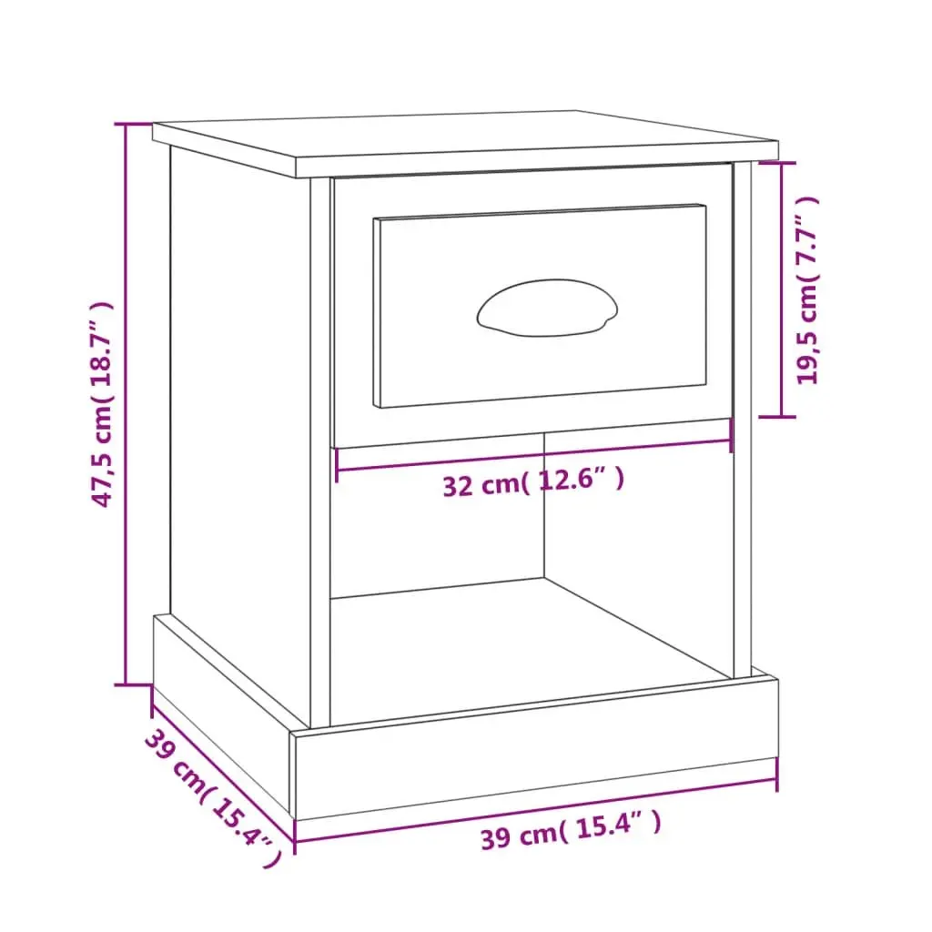 Bedside Cabinet White 39x39x47.5cm Engineered Wood Nightstand Storage Drawer 2 Piece