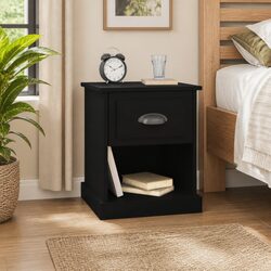 Black Bedside Cabinet with Storage Drawer 39x39x47.5 cm