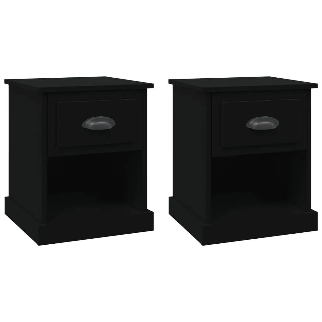Bedside Cabinets Black 39x39x47.5 cm Engineered Wood Nightstand Storage 2 pcs