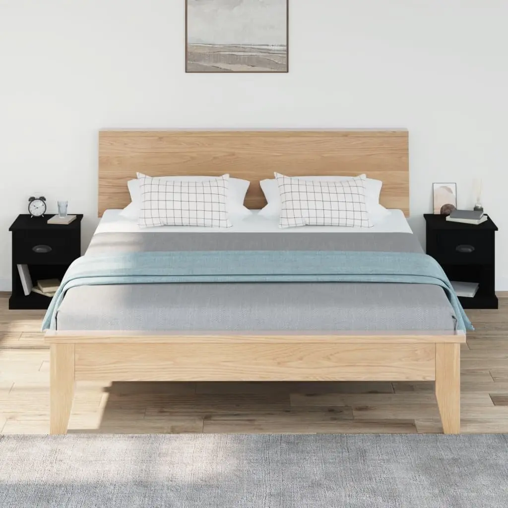 Bedside Cabinets Black 39x39x47.5 cm Engineered Wood Nightstand Storage 2 pcs