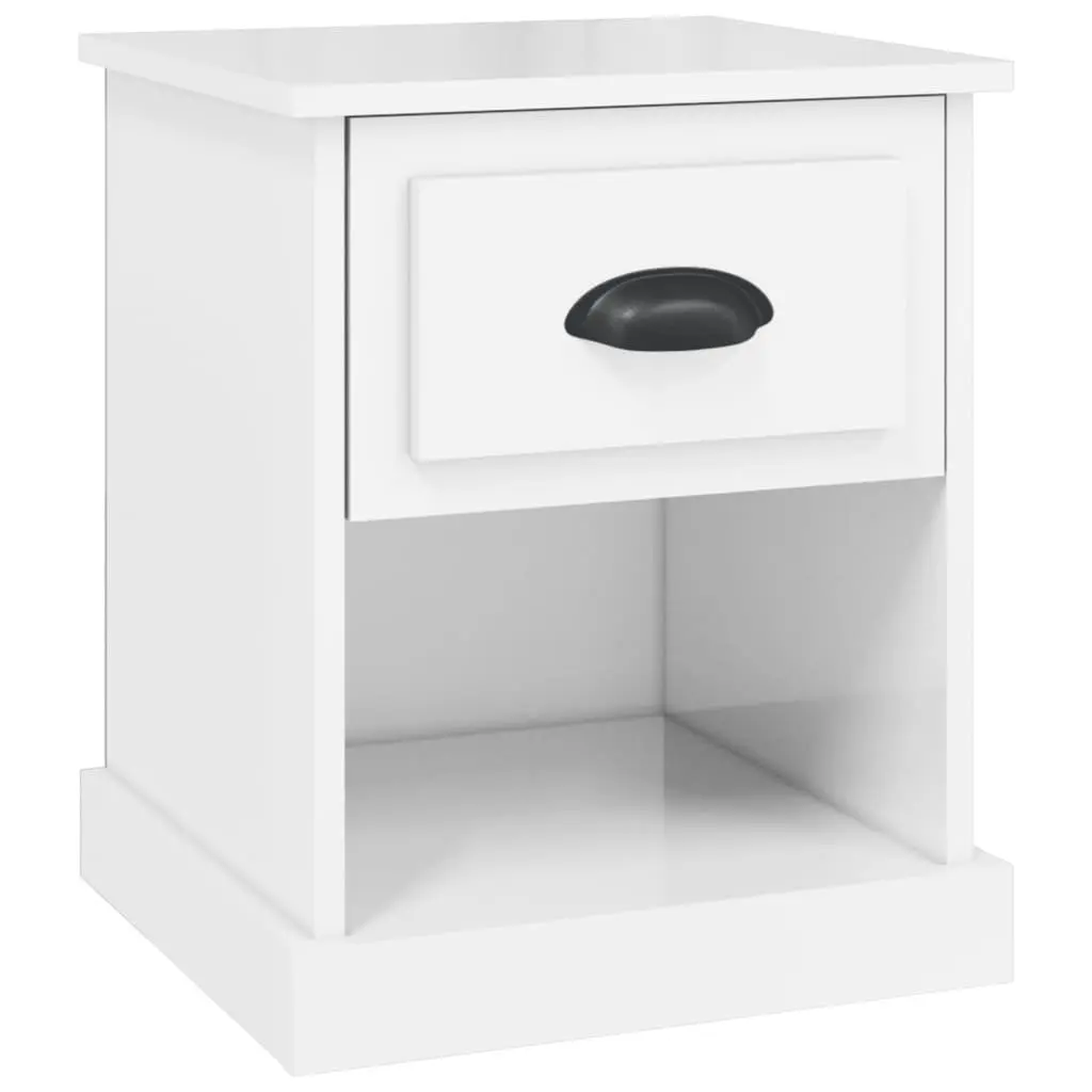 Bedside Cabinet White High Gloss 39x39x47.5cm Engineered Wood Nightstand Storage Table