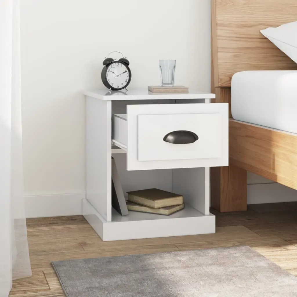Bedside Cabinet White High Gloss 39x39x47.5cm Engineered Wood Nightstand Storage Table