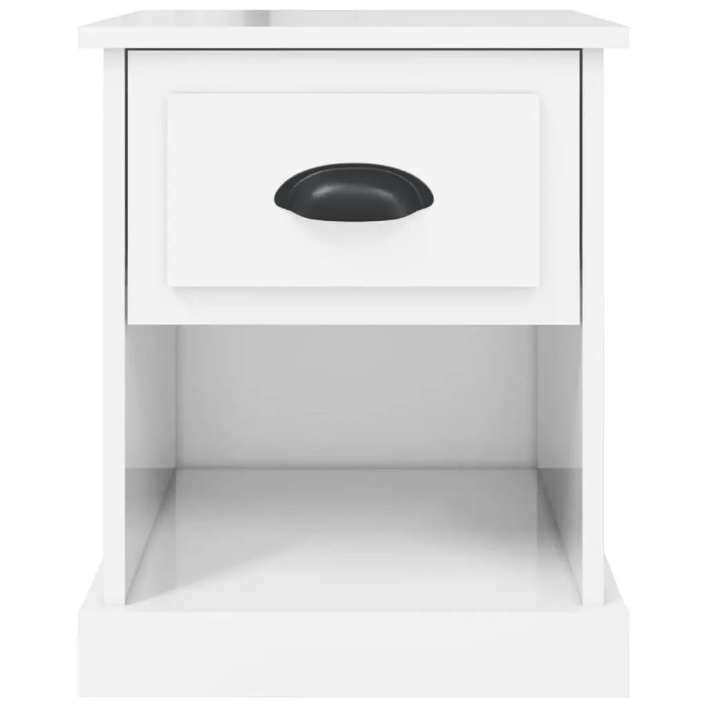 Bedside Cabinet White High Gloss 39x39x47.5cm Engineered Wood Nightstand Storage Table