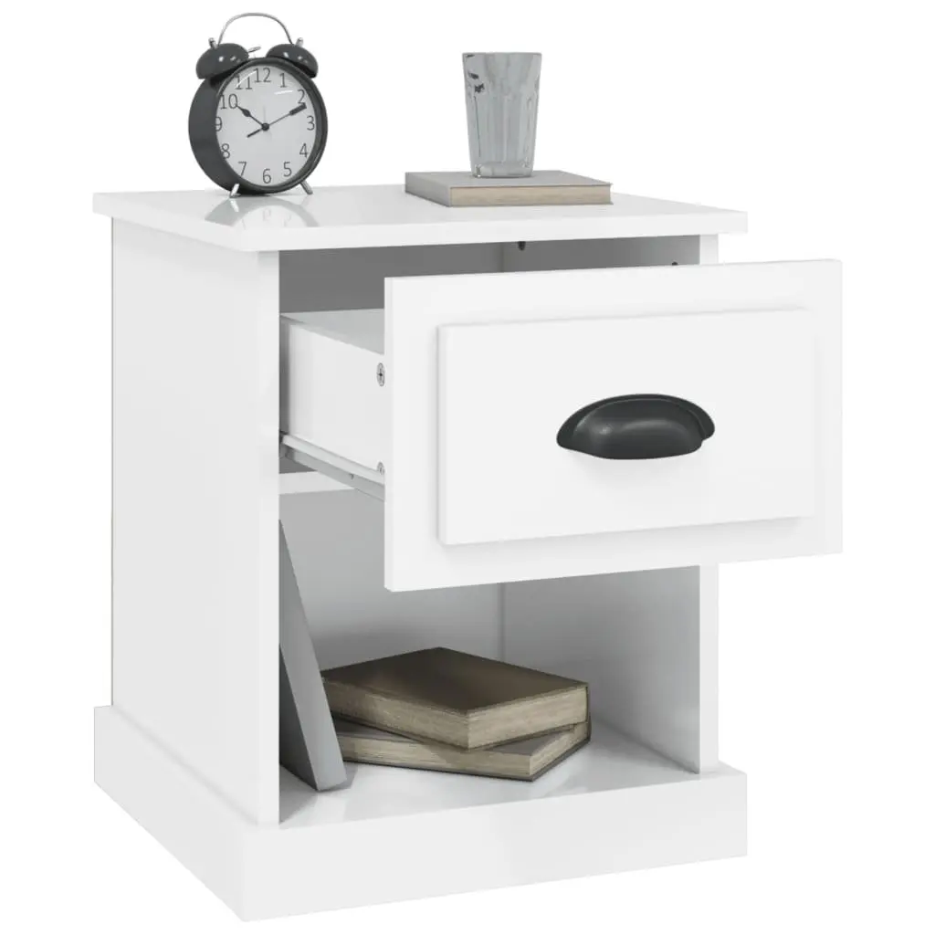 Bedside Cabinet White High Gloss 39x39x47.5cm Engineered Wood Nightstand Storage Table