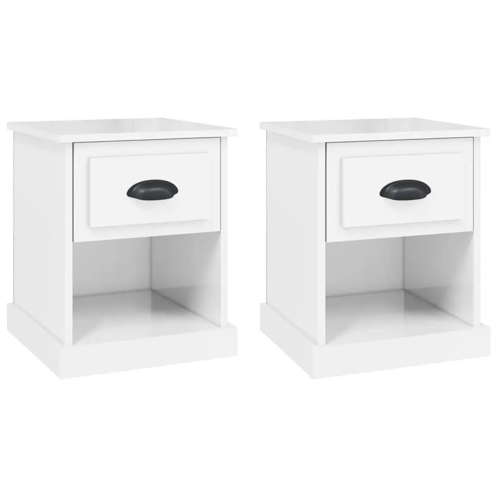 Bedside Cabinets Set of 2 White High Gloss Nightstand Storage Drawer Compartment Engineered Wood 39 x 39 x 47.5 cm