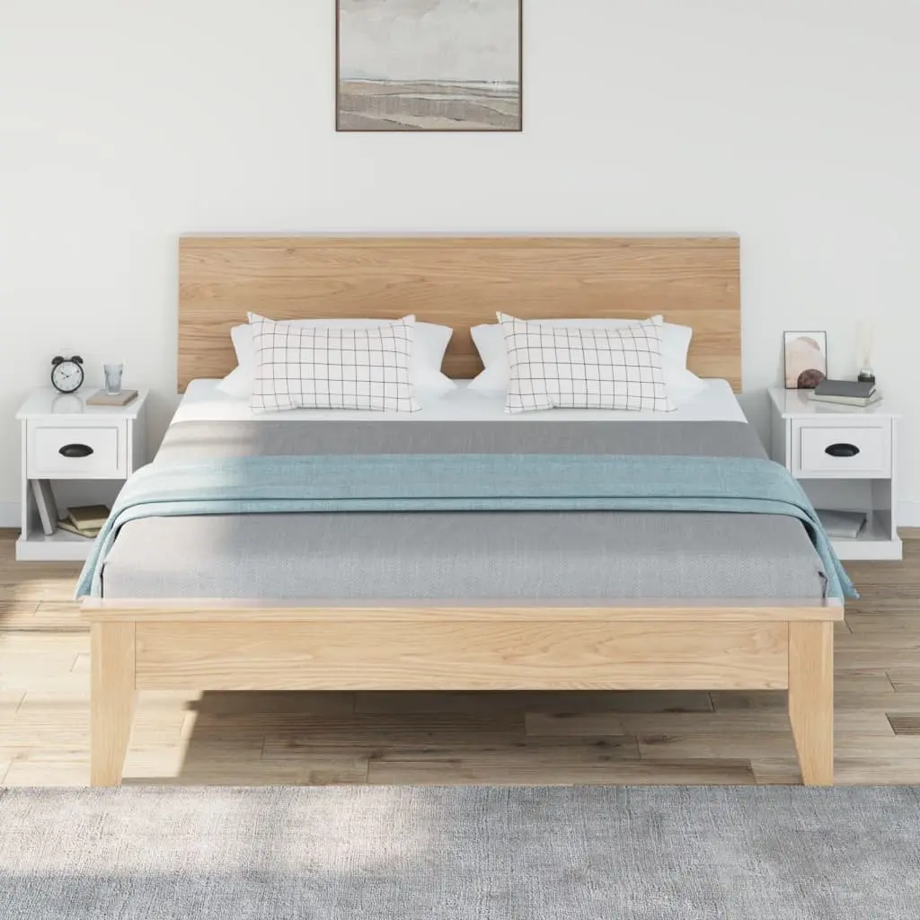 Bedside Cabinets Set of 2 White High Gloss Nightstand Storage Drawer Compartment Engineered Wood 39 x 39 x 47.5 cm