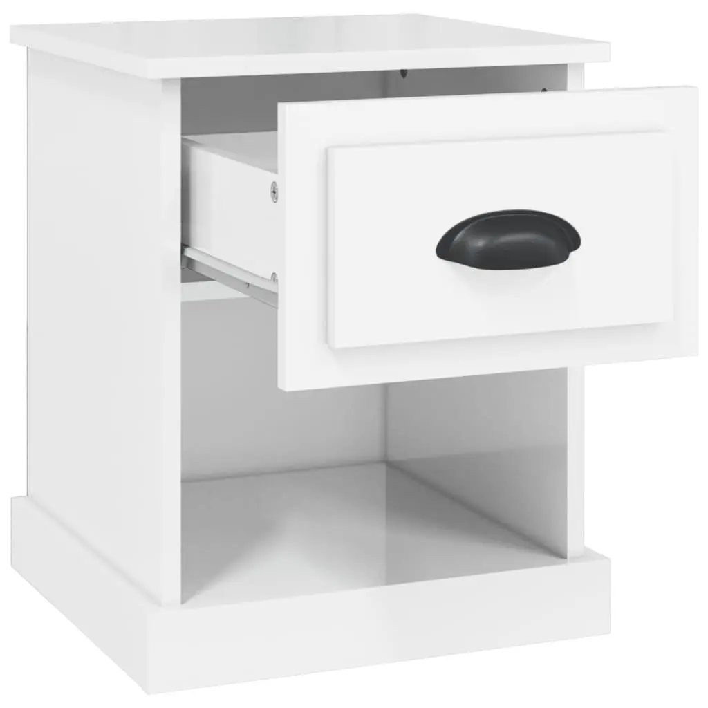Bedside Cabinets Set of 2 White High Gloss Nightstand Storage Drawer Compartment Engineered Wood 39 x 39 x 47.5 cm