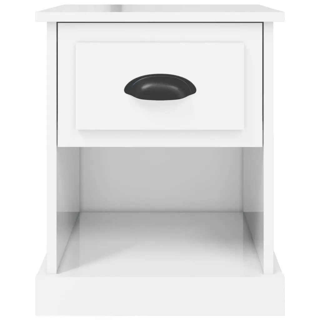 Bedside Cabinets Set of 2 White High Gloss Nightstand Storage Drawer Compartment Engineered Wood 39 x 39 x 47.5 cm